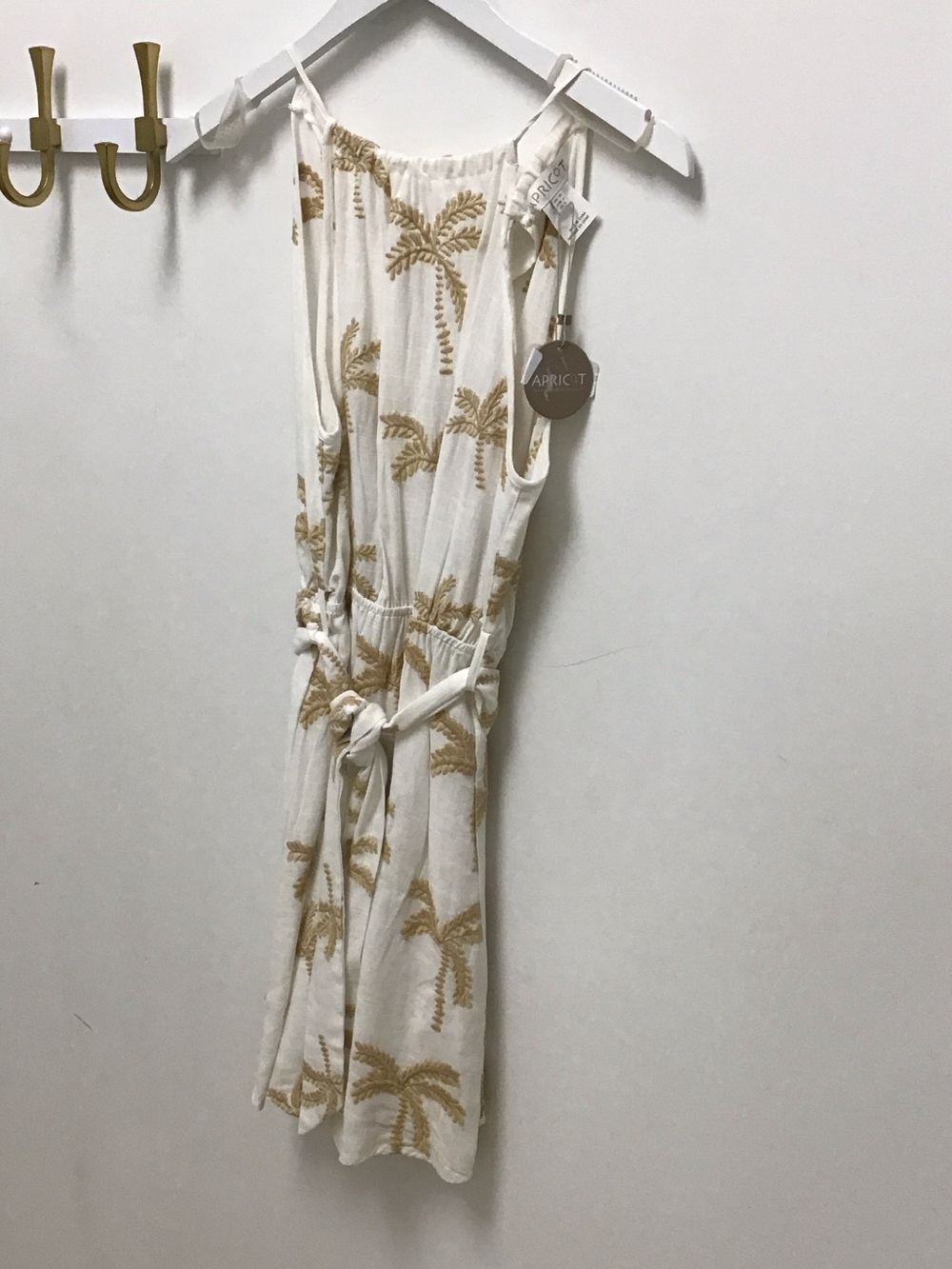 APRICOT Cream dress with Tan Palm Print and Tie Waist